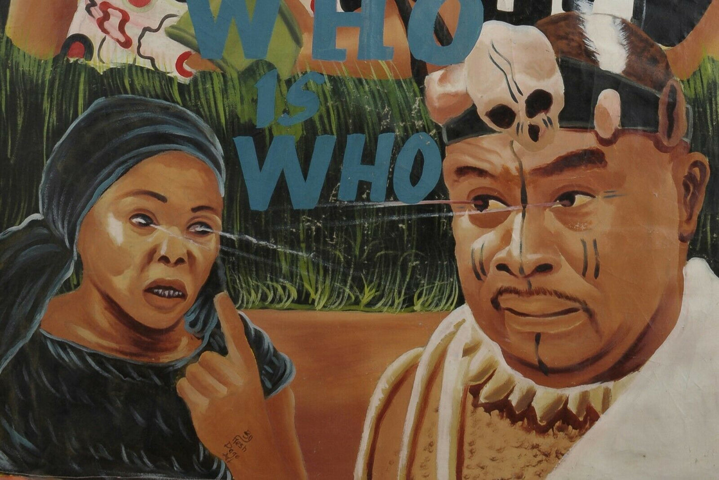 Who Is Who Movie Poster - Authentic Hand-Painted Ghana Art - close-up
