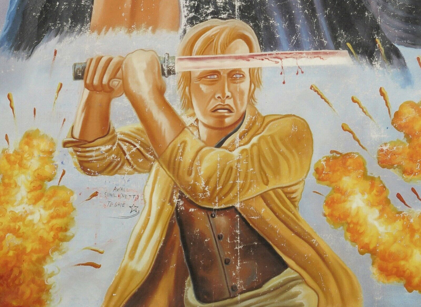 Red Sun Rising - Authentic Hand-Painted Ghanaian Movie Poster - close-up