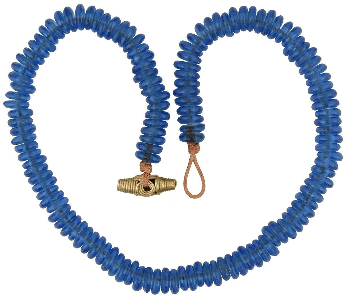 Handmade Cobalt Blue Beaded Glass Necklace With Ashanti Brass - product focus