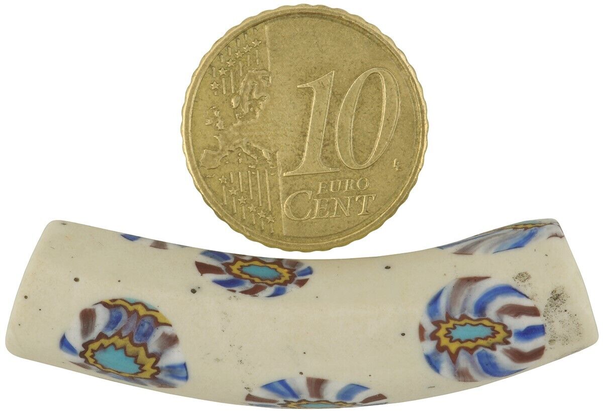 African Trade Bead Rare Old Elbow Millefiori Venetian Glass Bead Large Mosaic - close-up