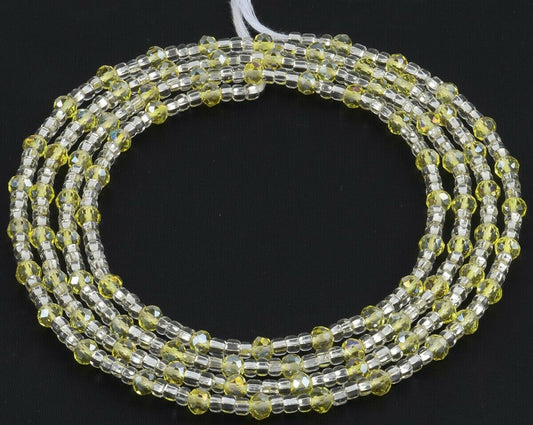 Tie on Yellow & Clear Handmade African Waist Beads - Body Jewelry