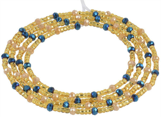 Tie on Golden & Blue Handmade African Waist Beads with Sand Accents