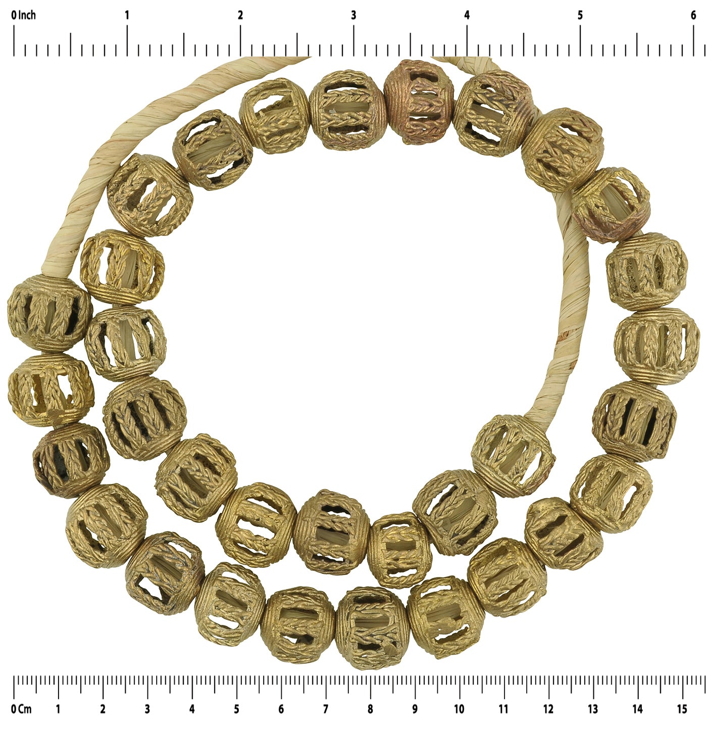Handcrafted 20-Inch Ghanaian Brass Beads - Ancient Technique - zoomed-in detail