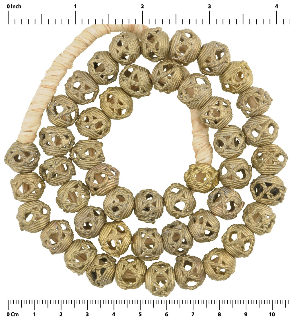 Handmade Ashanti Brass Beads Strand, 20.5" - Tribalgh - close-up