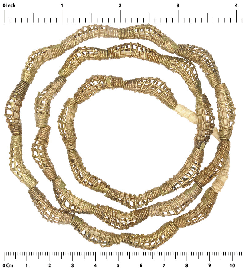 Authentic Handmade Ashanti Brass Beads Strand - Tribalgh - close-up