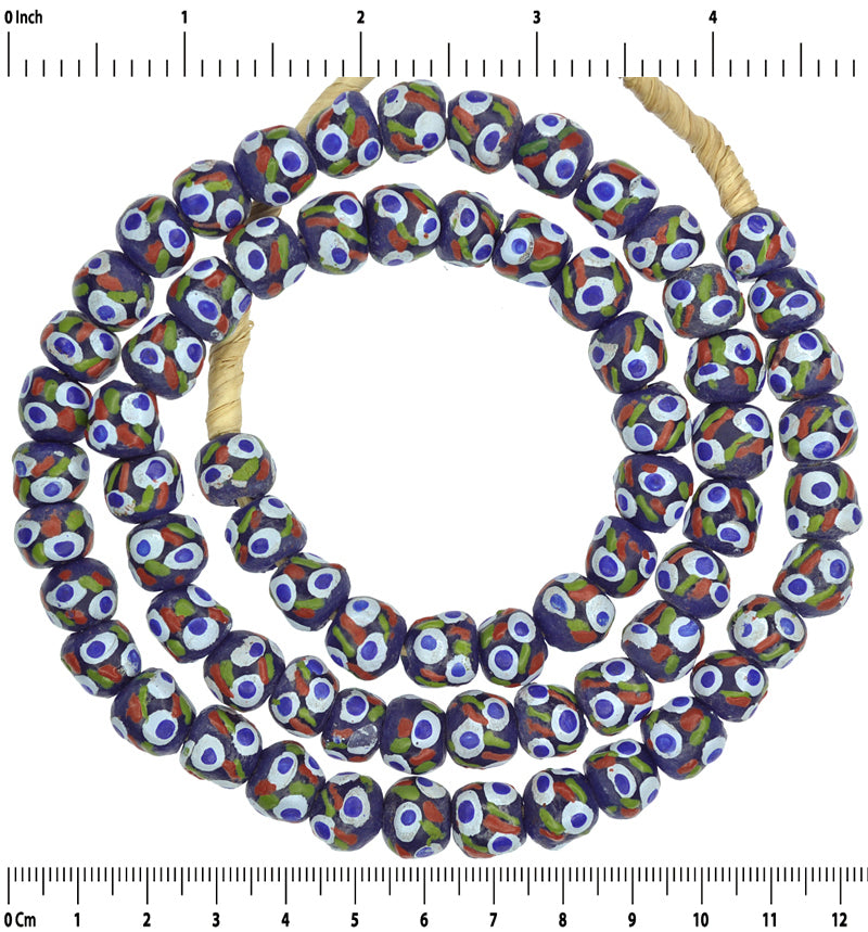 Exquisite African Trade Beads - Fancy Powder Glass Krobo Beads 10Mm - close-up