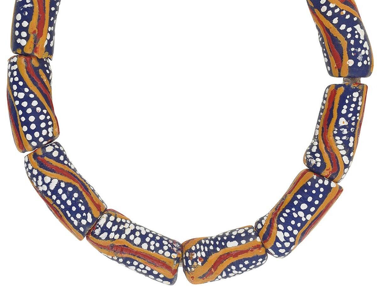 African Beads Powder Glass Handmade Ghana Tribal Jewelry Bracelet - close-up