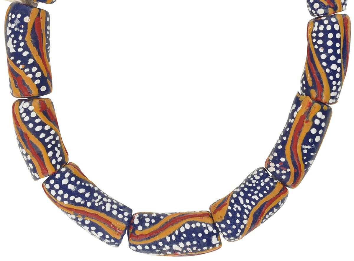 African Beads Powder Glass Handmade Ghana Tribal Jewelry Bracelet - zoomed-in detail