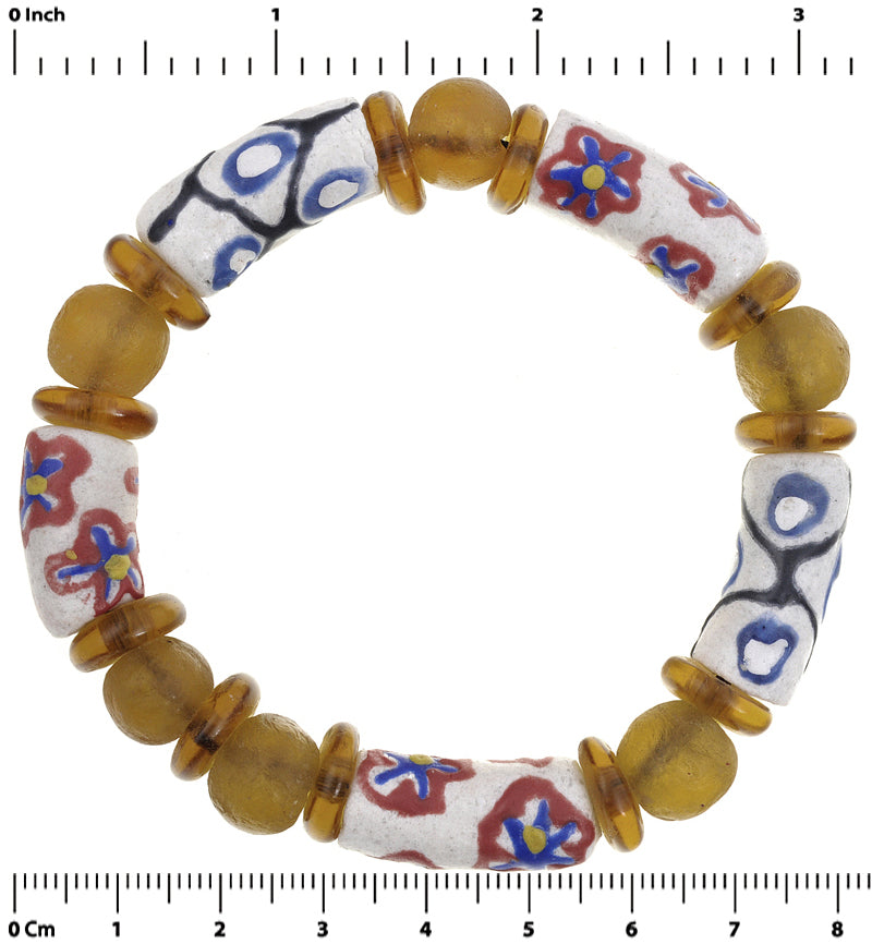 Trade Beads African Recycled Powder Glass Krobo Ghana Glass Bracelet Stretched - zoomed-in detail