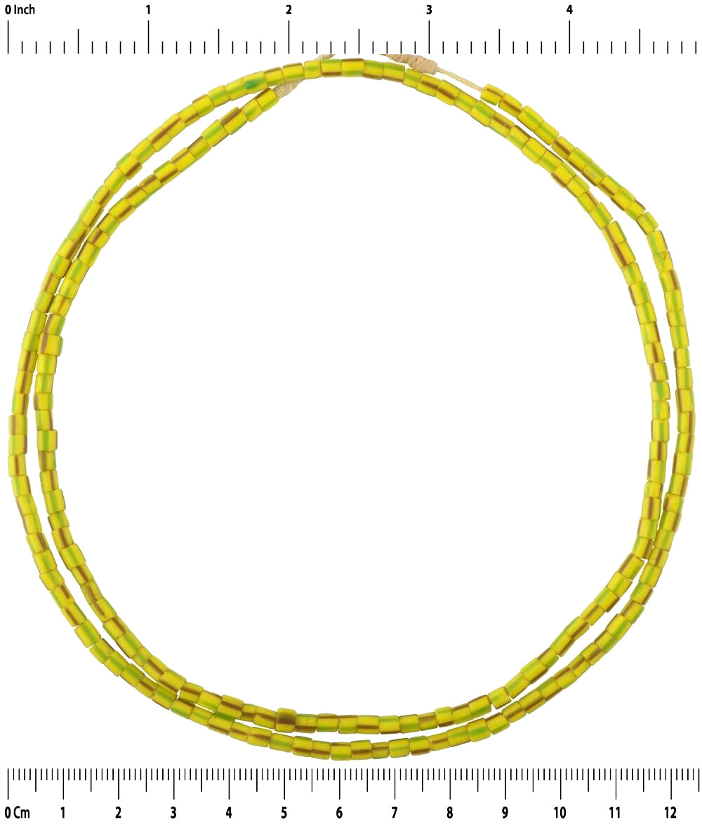 Extra-Fine 3 mm Yellow Striped Old Venetian Drawn Seed Glass Trade Bead Strand