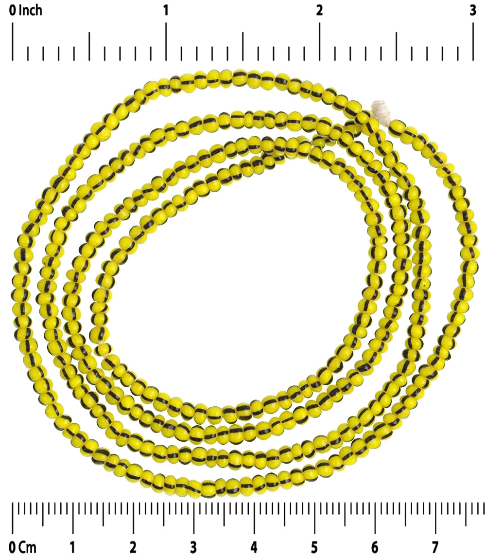 Tiny Vintage Striped Yellow 3 mm Venetian Seed Glass Trade Beads Strand