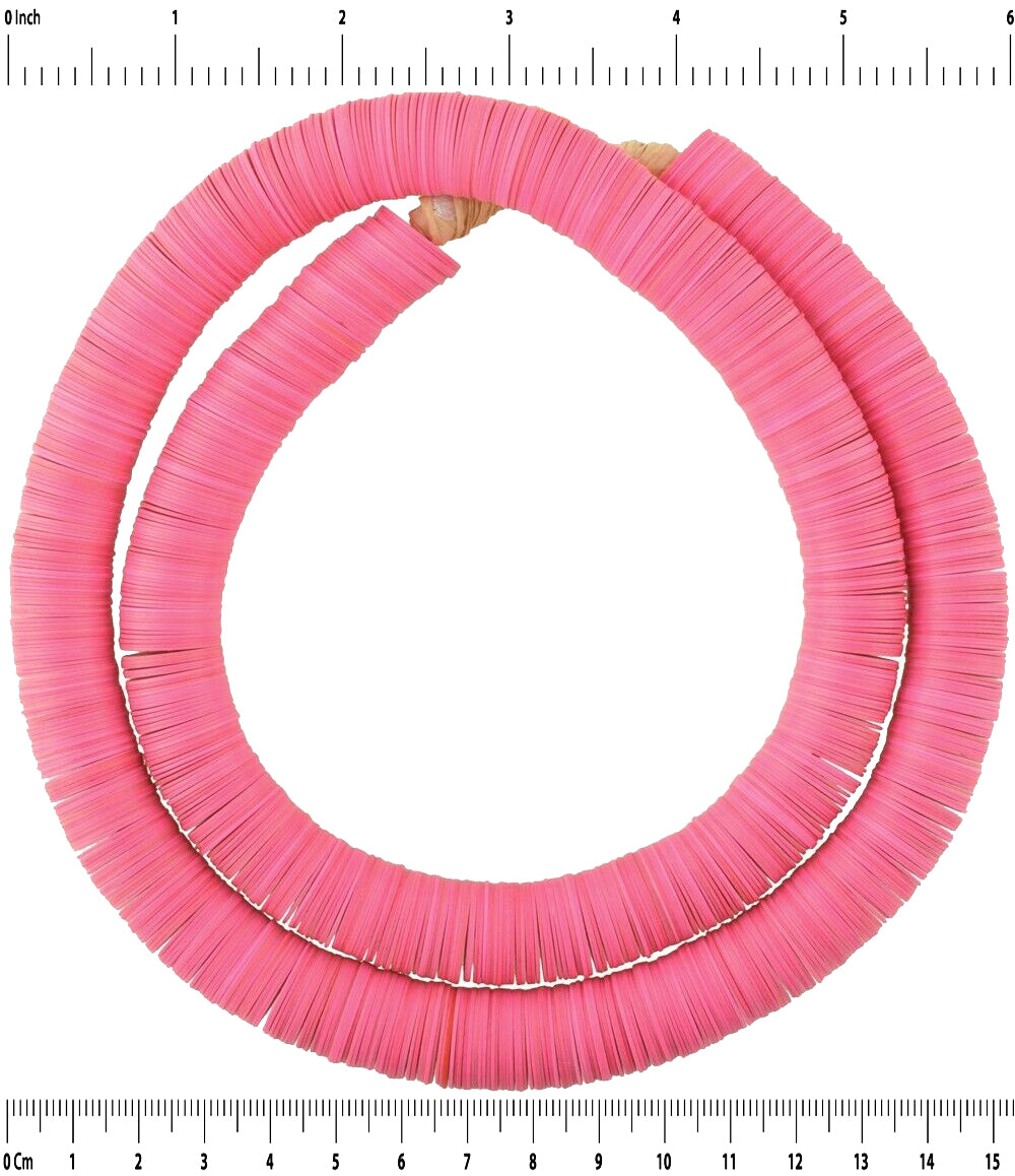 Old Pink Bohemian Czech Vulcanic Disk Glass African Trade Beads - close-up