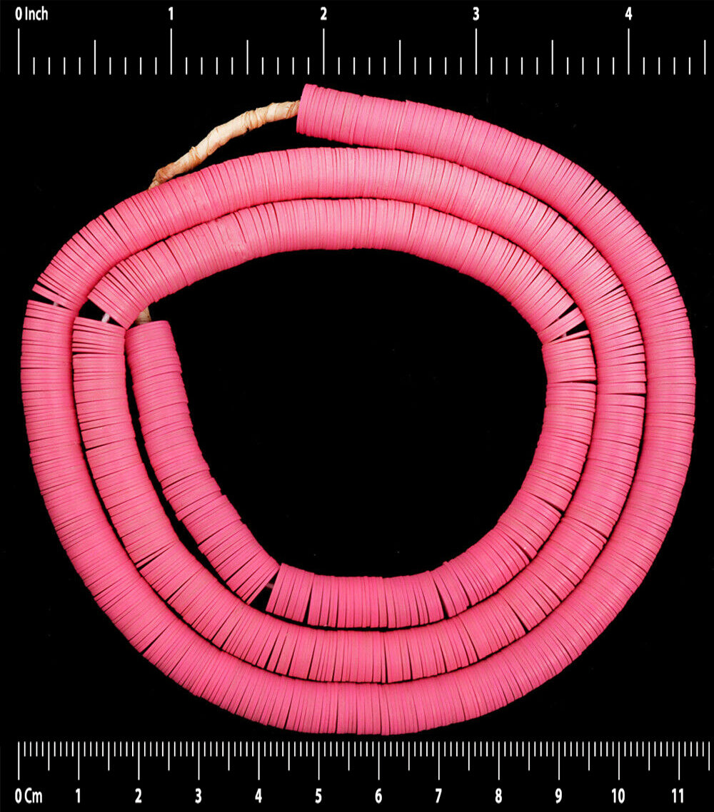 African Trade Beads Old Czech Bohemian Heishi Vulcanic Vulcanite Disks Necklace - close-up
