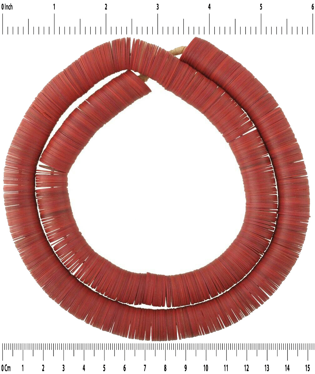 Old Czech Bohemian Beads African Trade Heishi Vulcanic Vulcanite Red Disks - close-up