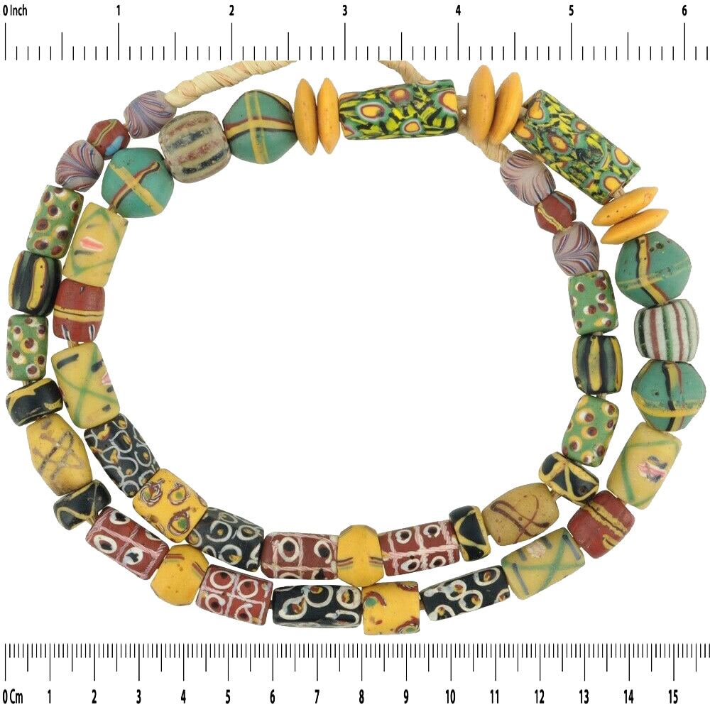 Old African Trade Beads Antique Venetian Lampwork Glass Fancy Chevron Millefiori - zoomed-in detail