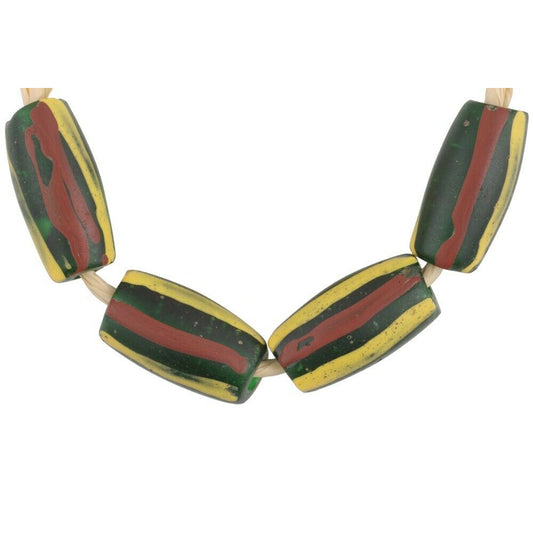 Antique Striped Green Venetian Lampwork African Trade Beads - alternate view