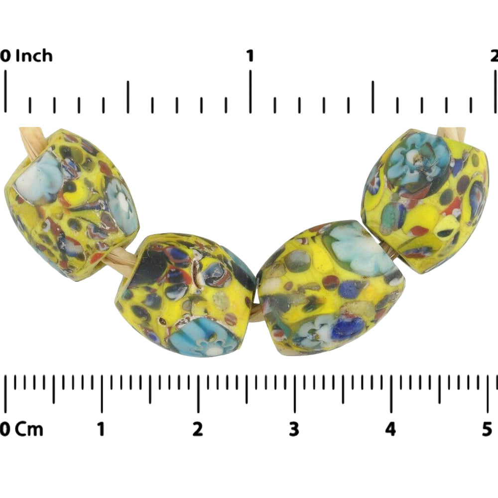 Antique Oval Venetian Millefiori Mosaic Glass Trade Beads - close-up
