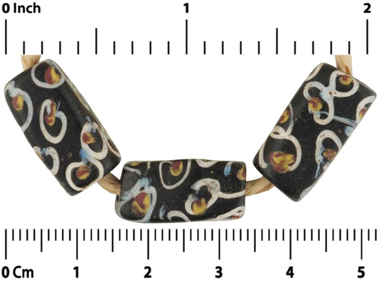Antique Black Rectangular Venetian Wound Glass Trade Beads - alternate view