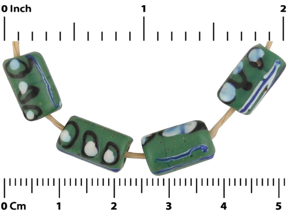Antique Green Fancy Venetian Lampwork Beads - African Trade - alternate view