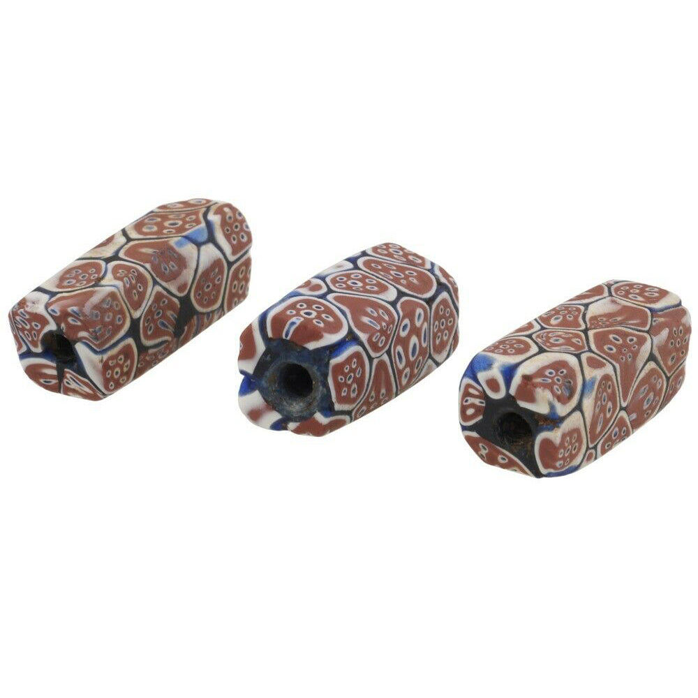 Venetian trade beads old millefiori rectangular African trade mosaic glass beads - Tribalgh
