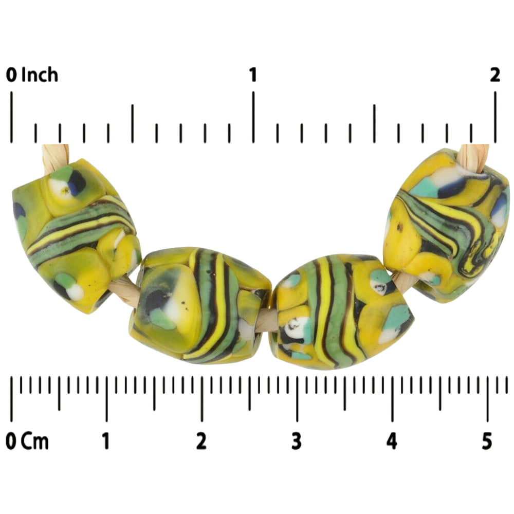 Old African Trade Beads Oval Millefiori Venetian Glass Beads Banded Mosaic Ghana - close-up