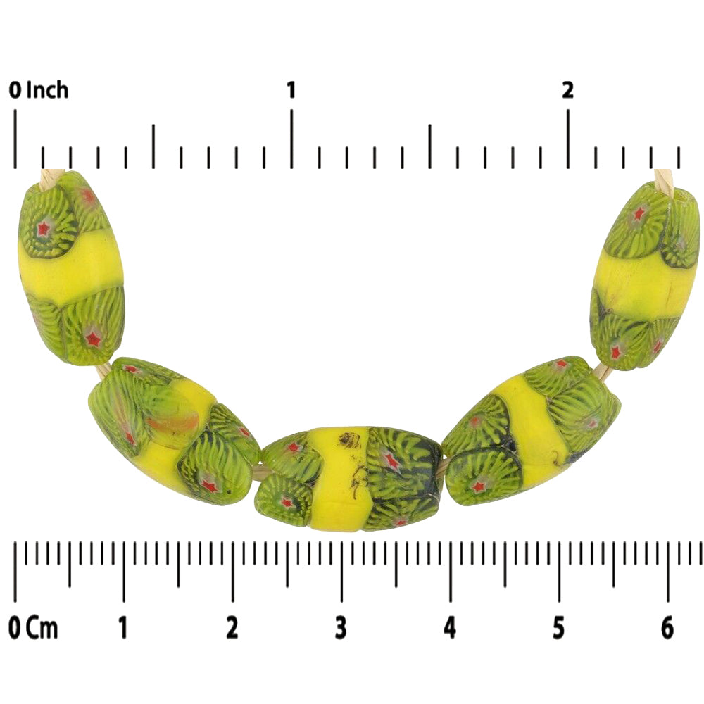 Old African Trade Beads Banded Oval Millefiori Venetian Mosaic Glass Beads Ghana - close-up
