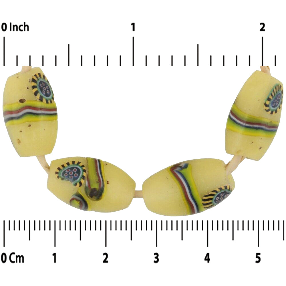 Rare African Trade Beads Old Millefiori Venetian Glass Beads Mosaic Oval Peacock - close-up