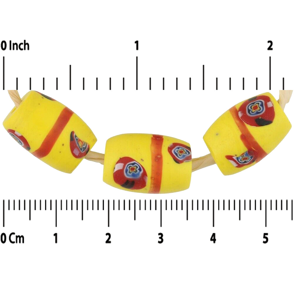 Antique Red Banded Oval Millefiori Mosaic Glass African Trade Beads - close-up