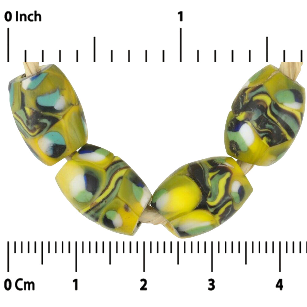 Rare Antique Banded Oval Millefiori African Trade Beads - close-up