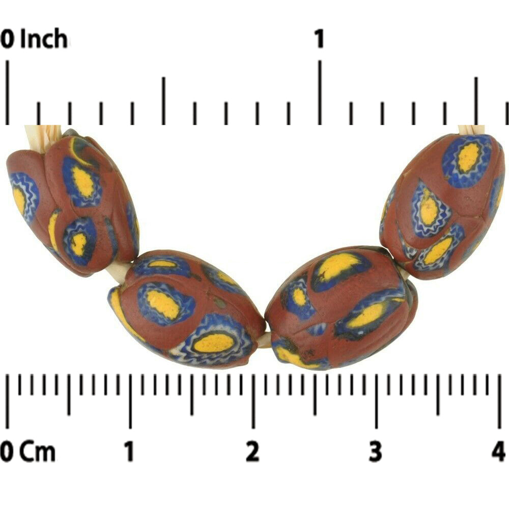 African glass trade beads antique oval Millefiori Venetian glass Murano mosaic - Tribalgh