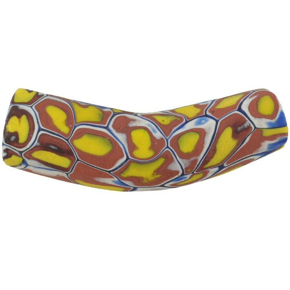 Antique African trade bead elbow Millefiori Venetian glass large Murano mosaic - Tribalgh