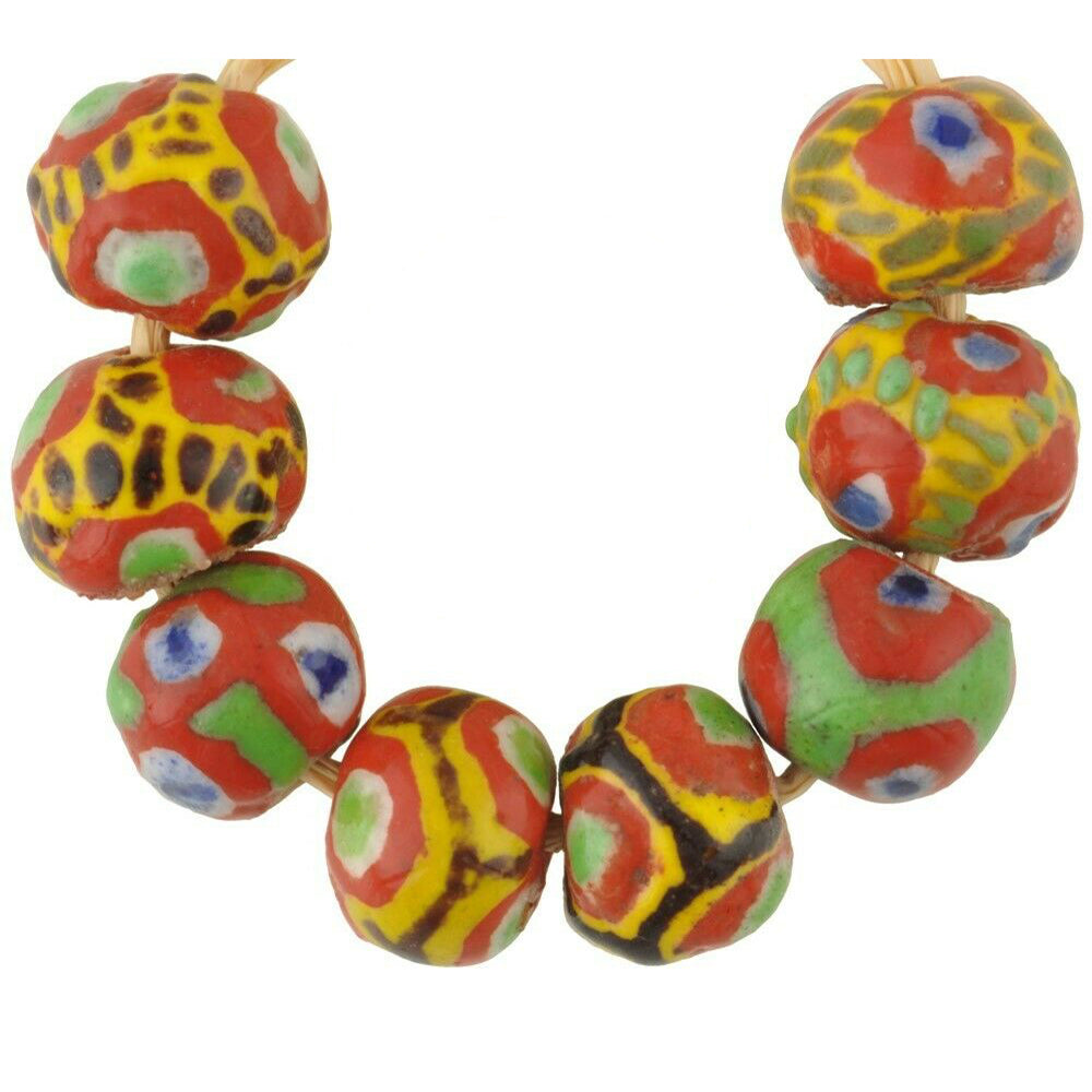 African glass trade beads large polychrome Kiffa beads handmade Mauritania new - Tribalgh