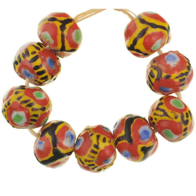 Handmade African glass beads large Kiffa polychrome trade beads Mauritania new - Tribalgh