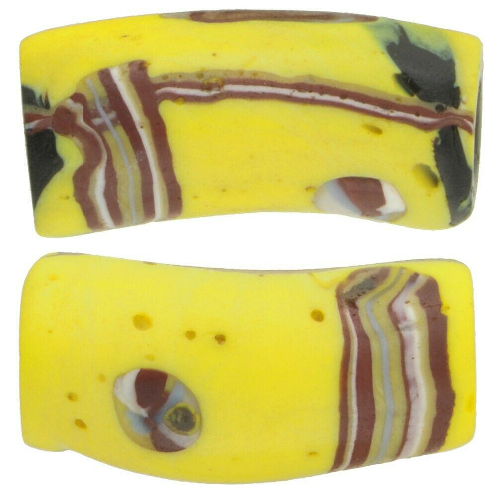 Rare African trade beads old elbow Millefiori Venetian mosaic glass beads pair - Tribalgh