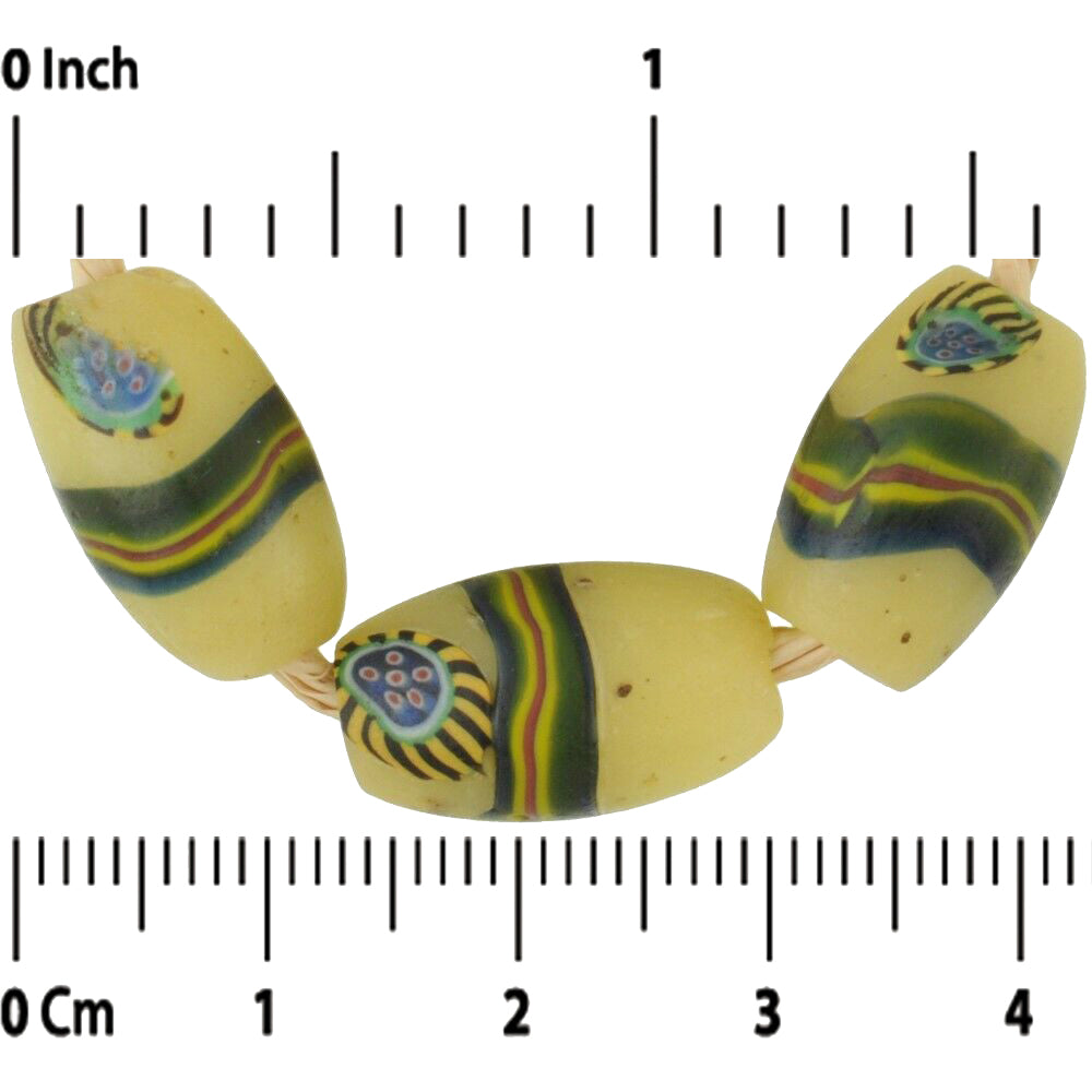 Rare Antique Peacock Millefiori Venetian Mosaic Glass Trade Beads - close-up