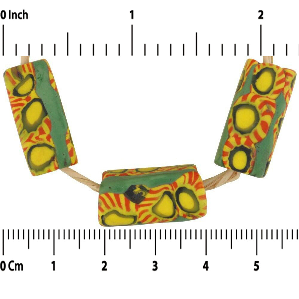 Antique Rectangular Millefiori Venetian Glass Trade Bead - close-up