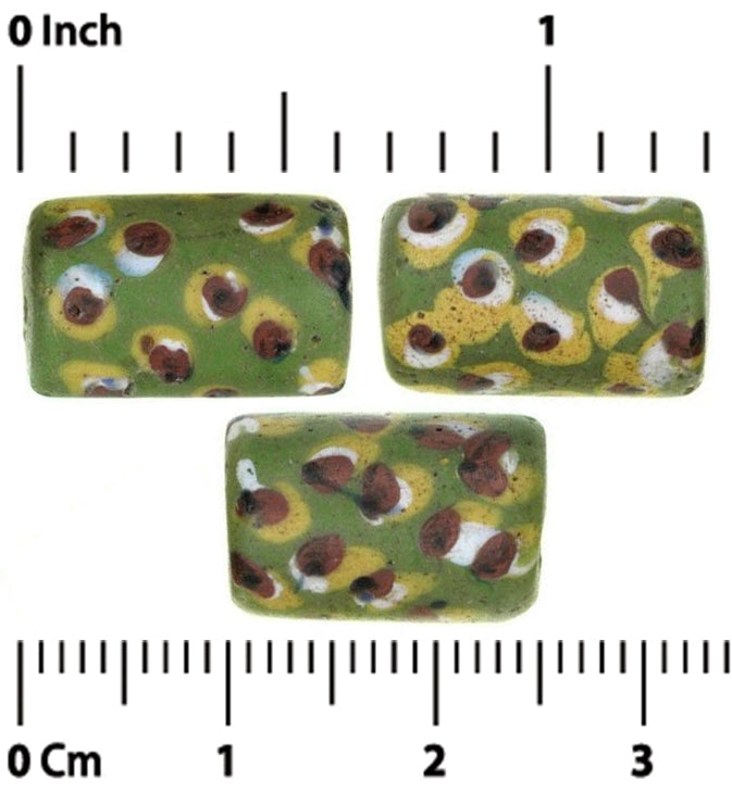 African Trade Beads Green Eye Old Venetian Glass Beads Fancy Lampwork Ghana - zoomed-in detail