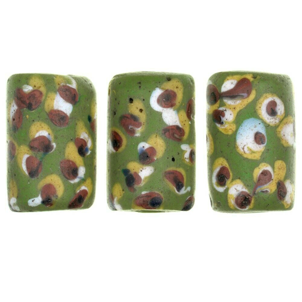 African Trade Beads Green Eye Old Venetian Glass Beads Fancy Lampwork Ghana - close-up