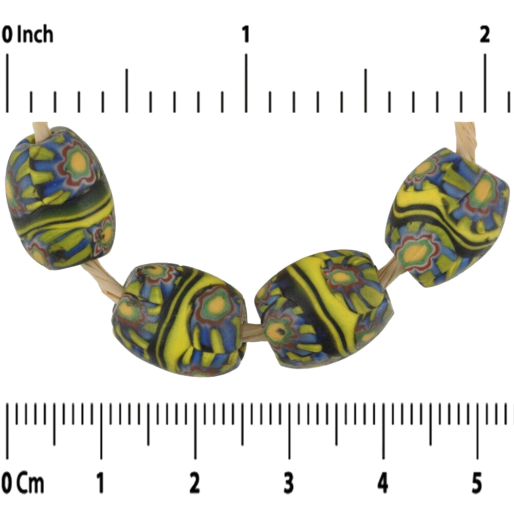 Rare Antique Banded Oval Millefiori Mosaic Beads - African Trade - close-up