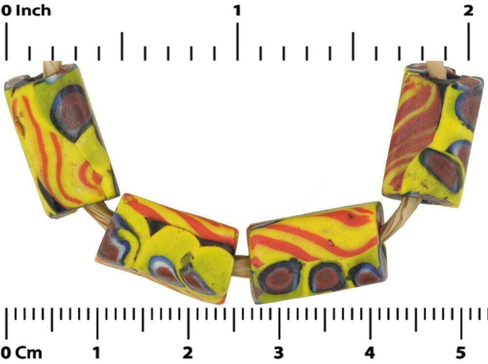 Antique Venetian Millefiori African Trade Beads - Rectangular Mosaic - zoomed-in detail