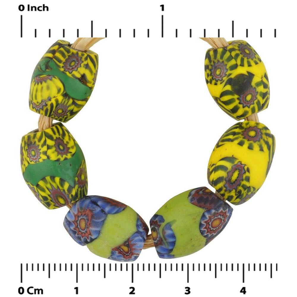 Old African Glass Trade Beads Oval Millefiori Venetian Glass Beads Murano Mosaic - cropped detail