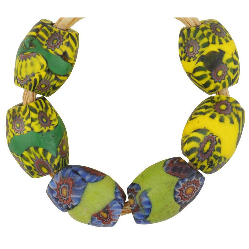 Old African Glass Trade Beads Oval Millefiori Venetian Glass Beads Murano Mosaic - angled shot