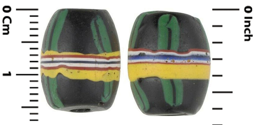 Antique Black French Cross Venetian Glass Trade Beads - close-up