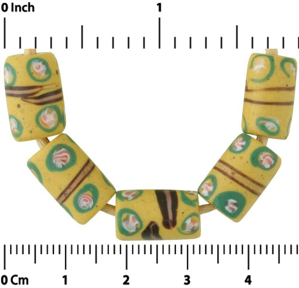 Old African trade beads banded Eye Venetian glass beads yellow Fancy Ghana trade - Tribalgh