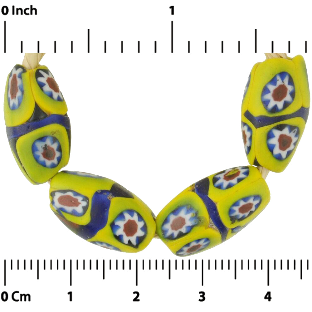 Antique Banded Oval Millefiori African Trade Beads - 17Mm - close-up