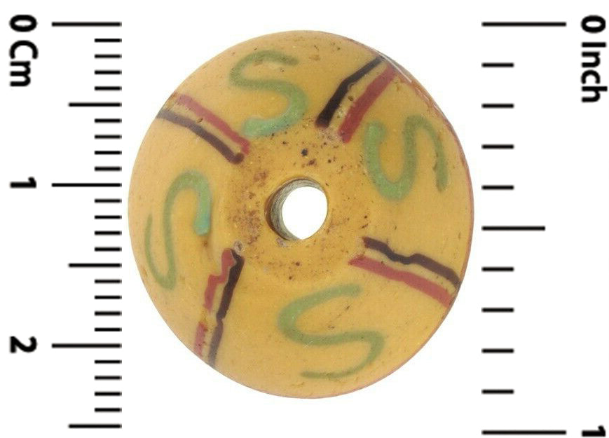 Rare Old Yellow Bicone Venetian Lampwork Glass Trade Bead - zoomed-in detail