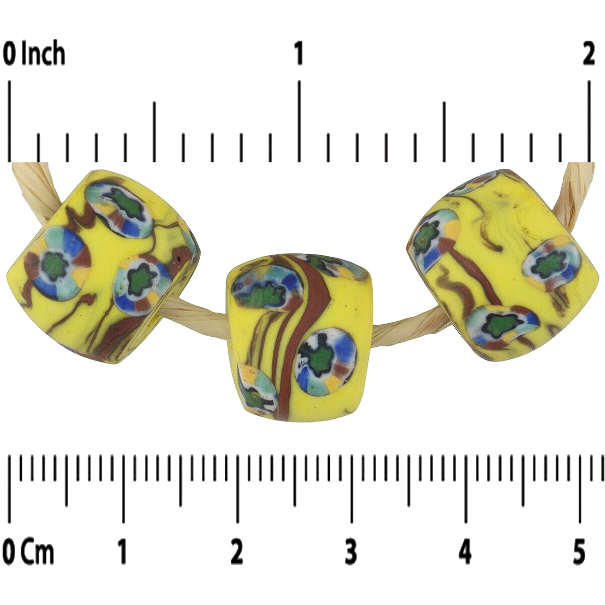 Antique Venetian Mosaic Millefiori African Trade Beads, 14-15Mm - close-up