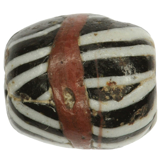 Antique Islamic Black, White & Red Folded Glass Trade Bead - Fustat - alternate view
