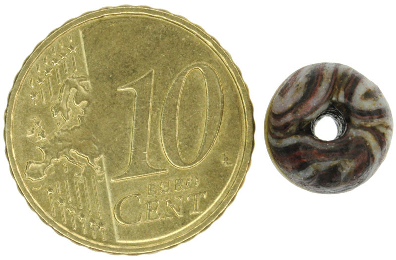 Rare Antique Islamic Banded Folded Glass Bead, Fustat 10X10Mm - zoomed-in detail