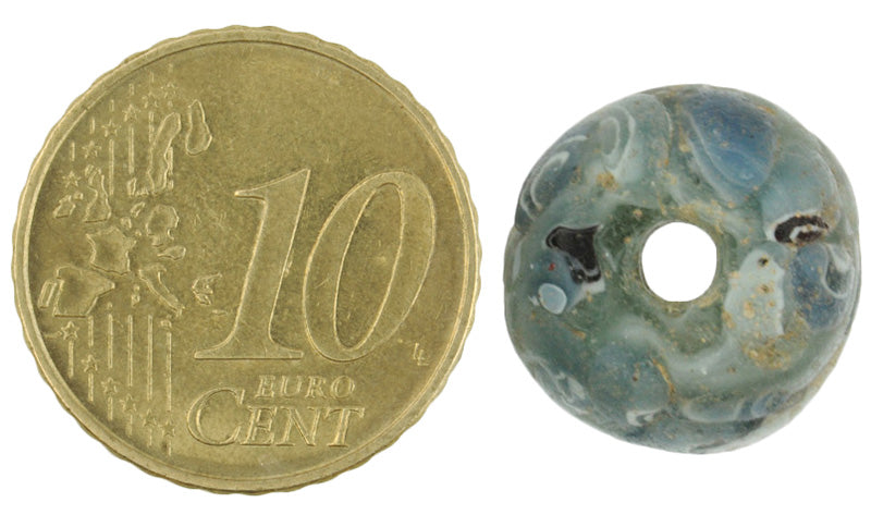 Old Islamic Mosaic Glass Bead 1200 Ad - Fustat Banded Trade Bead - angled shot